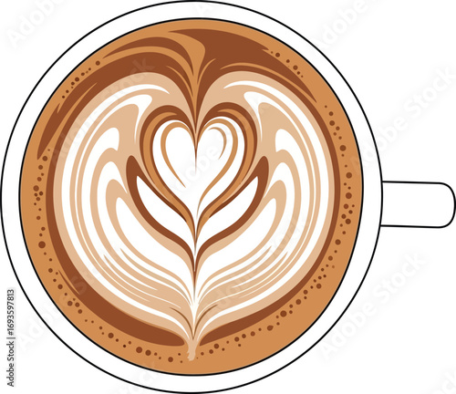 Latte Art Coffee Beverage Creation with Heart and Tulip Pattern