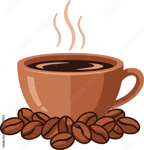 Aroma in a Cup Cartoon Coffee Beans and Steaming Beverage
