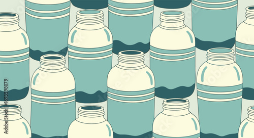 Modern retro water bottles in a seamless pattern design, perfect for packaging or backgrounds