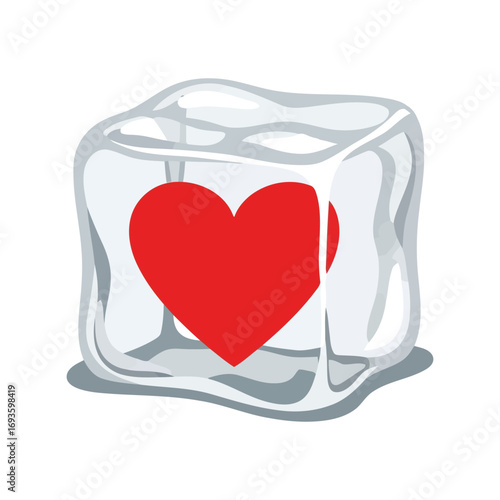 Red heart frozen inside ice cube symbolizing cold love emotion concept vector