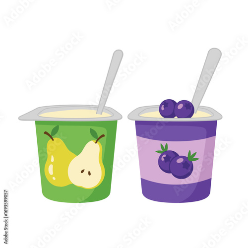 Two delicious yogurt cups with fresh fruit flavors for a healthy snack or dessert option