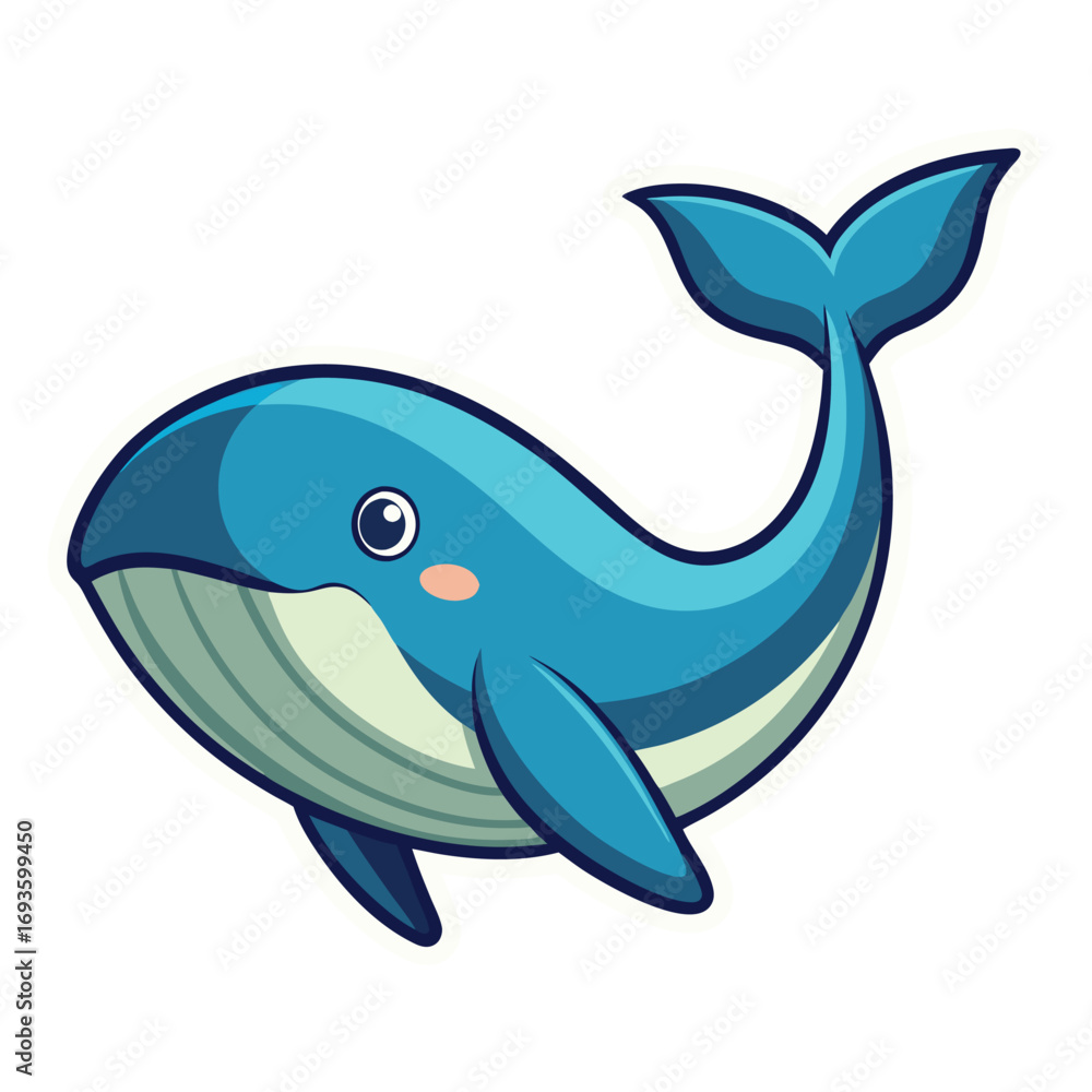 Obraz premium Cute cartoon blue whale swimming in the ocean