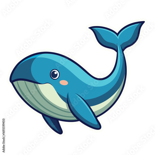 Cute cartoon blue whale swimming in the ocean