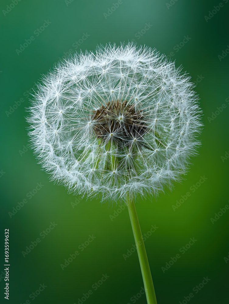 Fototapeta premium A close-up of a dandelion seed head against a blurred green background