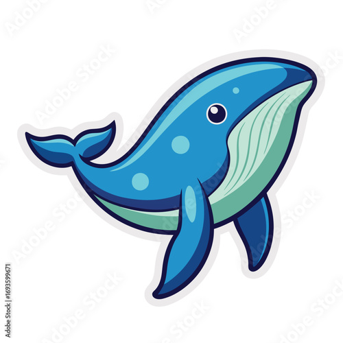 Cute cartoon blue whale with white spots and fins