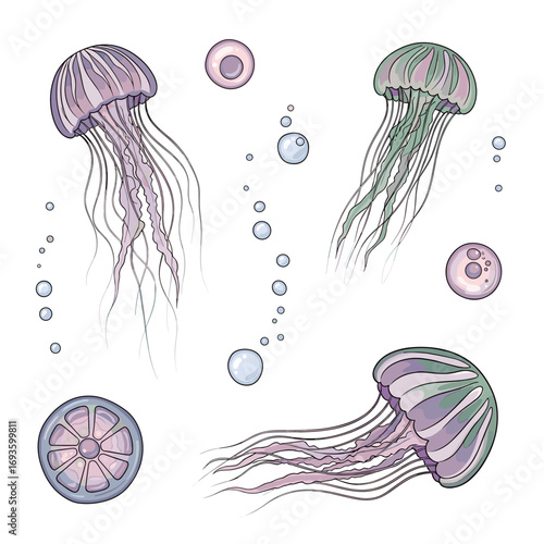 Ethereal jellyfish gracefully floating through a shimmering deep sea ocean environment