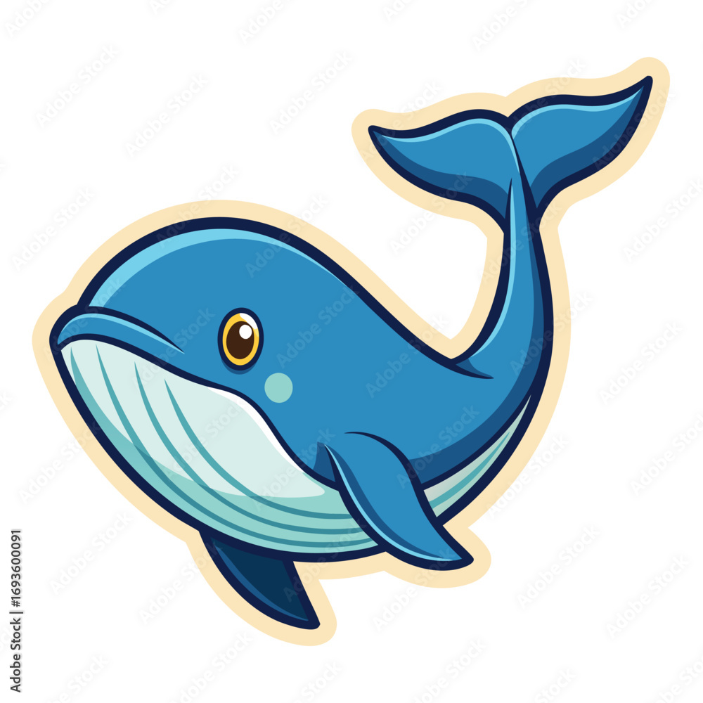 Fototapeta premium Cute cartoon blue whale with a friendly expression swimming