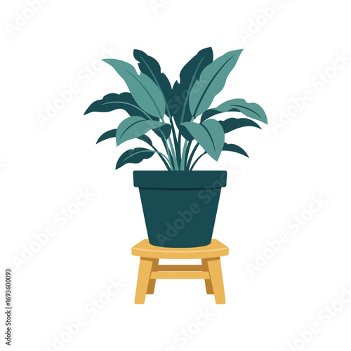 Vibrant potted houseplant on wooden stand vector illustration for home decor design vector