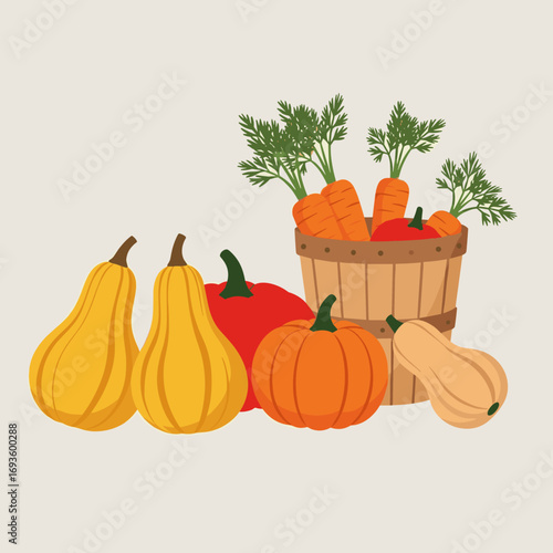 Autumn harvest featuring pumpkins carrots and butternut squash vegetables