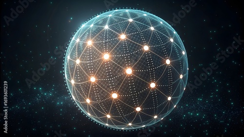 Digital Connection Sphere with Glowing Nodes and Lines in Space