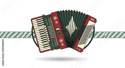 Detailed Accordion Illustration for Musical Instrument Education, Cultural Celebrations, and Festive Event Design Projects with a focus on musical heritage