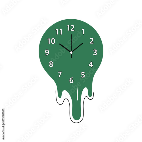 Green melting clock surreal art design modern home wall decoration vector