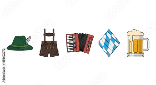 Oktoberfest Cultural Elements Illustration, German Traditional Festival Symbols for Event Promotion, Holiday Decoration and Bavarian Culture Celebration Design