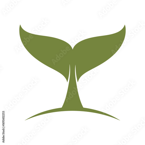 Green whale tail silhouette ocean marine life symbol vector abstract nature design vector