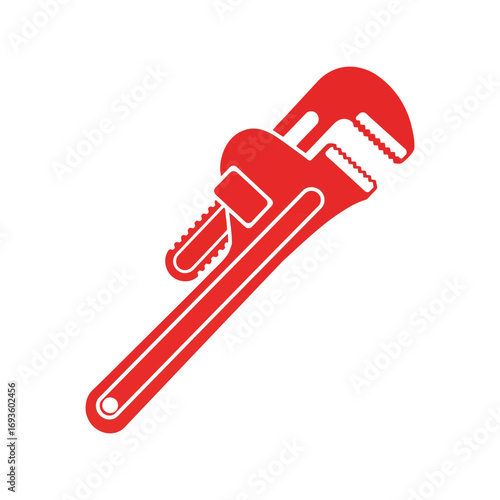Red pipe wrench tool for plumbing maintenance and repair construction industry professionals vector
