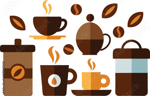 Vector graphic collection of coffee cups beans and pot for national coffee day celebrations