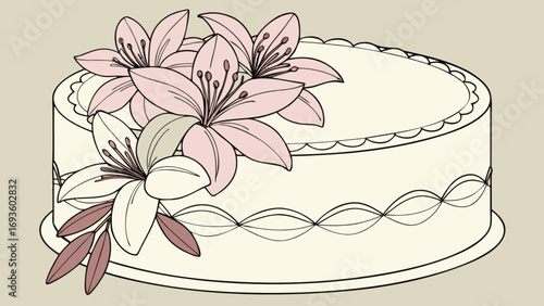 Elegant floral cake design for wedding celebration and birthday party decoration with lily flower arrangement