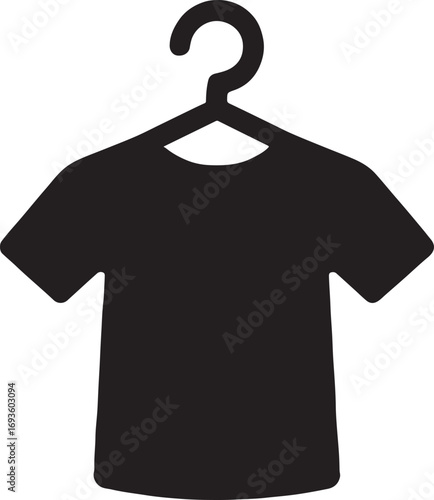 Clothes hanger with shirt silhouette vector icon, wardrobe, clothing, fashion, storage, apparel design.