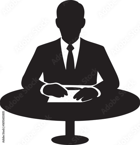 Business meeting round table silhouette vector icon, discussion, teamwork, corporate, collaboration design.