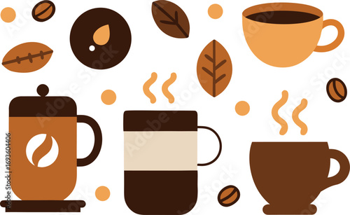 Vector collection of coffee elements including cups beans and treats for national coffee day