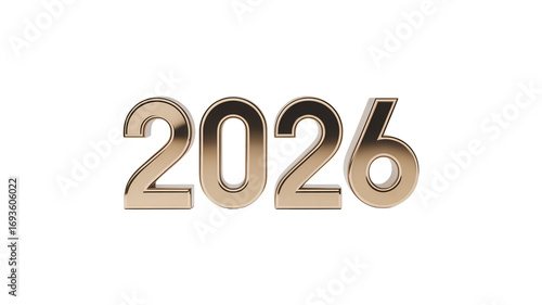 2026 golden bold letters symbol 3d-illustration isolated on transparent background. Festive Golden 2026 New Year Numbers