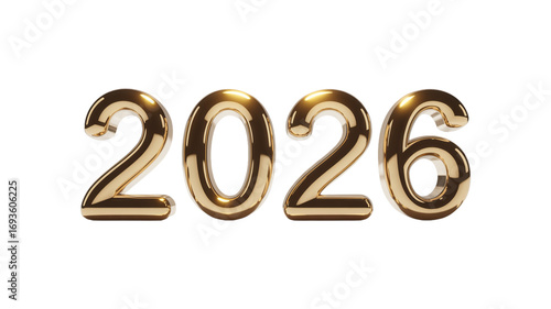 2026 golden bold letters symbol 3d-illustration isolated on transparent background. Festive Golden 2026 New Year Numbers