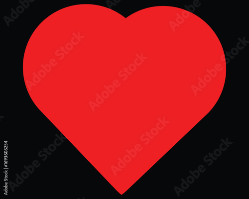 Solid Bright Red Heart Shape Centered on Black Background symbol love