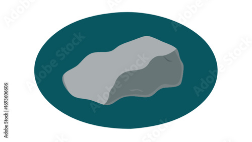 Illustration of a gray rock stone boulder pebble on a teal background for geological or design purposes
