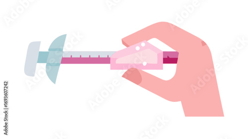 Measuring tool caliper in hand illustration for engineering and technical drawing precision instrument design