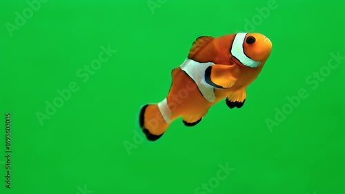 Wallpaper Mural Vibrant tropical clownfish with orange and white stripes isolated on bright green screen background for easy compositing Torontodigital.ca