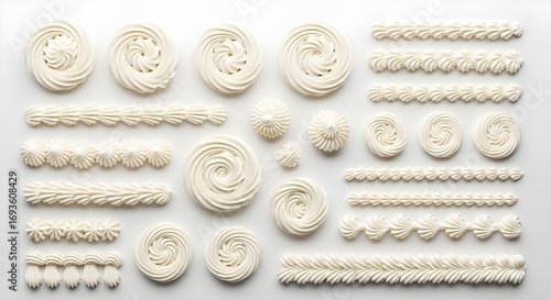 Variety of White Cream Swirls and Decorations | Icing Elements for Cake Decorating, Dessert Presentation and Pastry Designs	