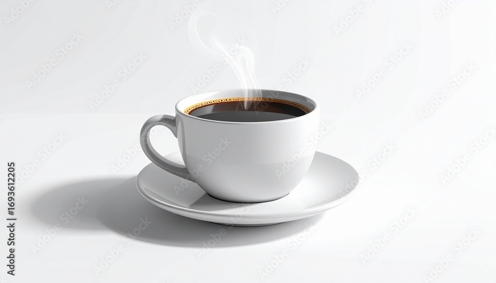 Fototapeta premium White ceramic coffee mug with saucer on a black background