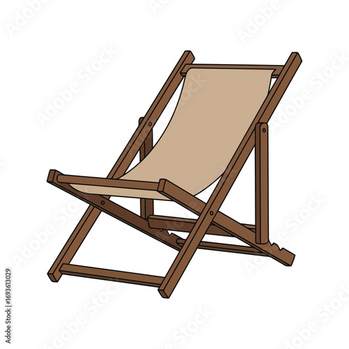 Wooden folding beach deck chair natural canvas relaxation outdoors vector