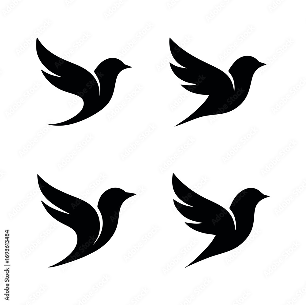 Fototapeta premium Seamless Pattern of Flying Birds Silhouette on White Background