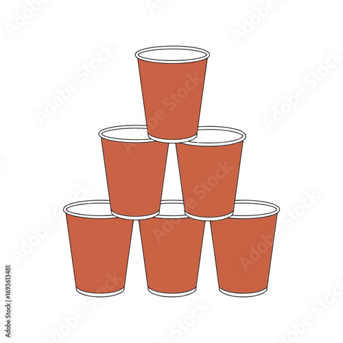Stack of six red disposable cups for parties drinks events celebration vector