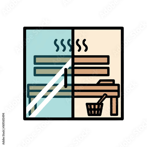 Sauna and steam room vector icon. Simple flat illustration of a spa and wellness treatment with wooden bench, bucket, and heat