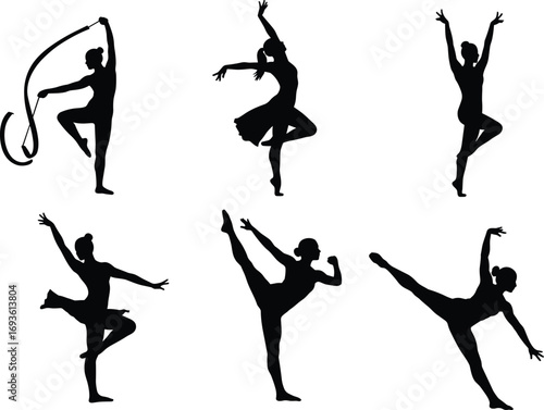 A Set of Black Silhouettes of Female Dancers, Featuring Various Dynamic and Graceful Poses, Ideal for Dance and Performance Arts Themes
.