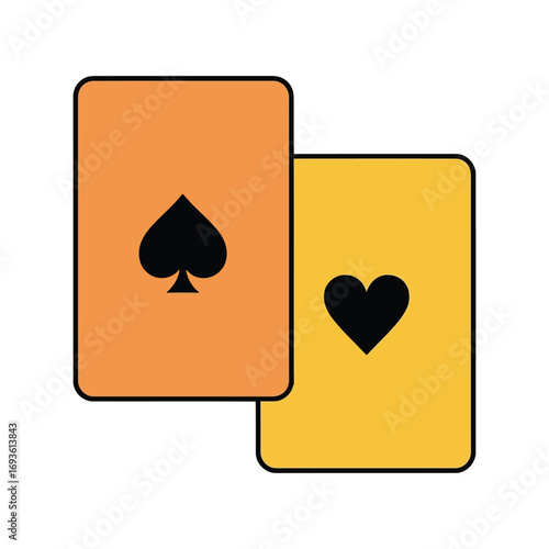 Two playing cards spade heart symbols orange yellow vector graphic game gambling vector