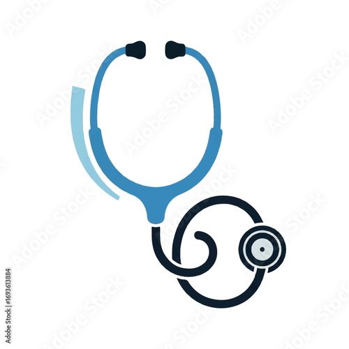 Stylized blue stethoscope icon representing medical diagnostics and healthcare. A vector symbol for a doctor, clinic, or hospital on a white background