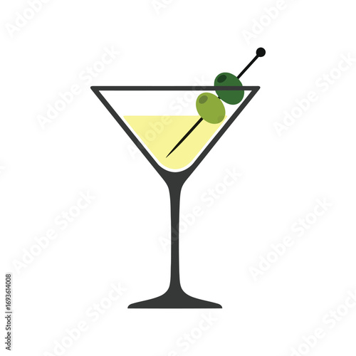 Classic martini cocktail refreshing beverage with olives in elegant glassware for celebrations vector