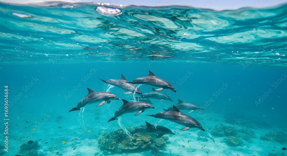 Obraz premium Ocean dolphins group underwater