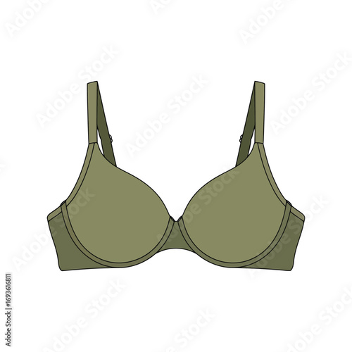 Elegant olive green push up bra smooth everyday comfortable support women lingerie vector