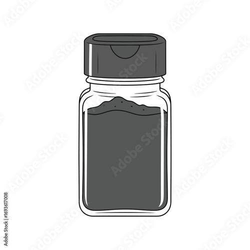 Glass spice jar with dark powder ingredient container kitchen culinary food seasoning storage vector