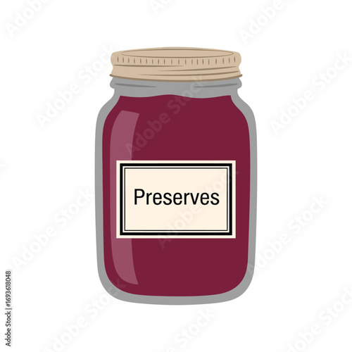 Homemade fruit preserves in a glass jar with label ready for canning and food preservation vector