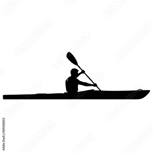 Man kayaking silhouette isolated on white background