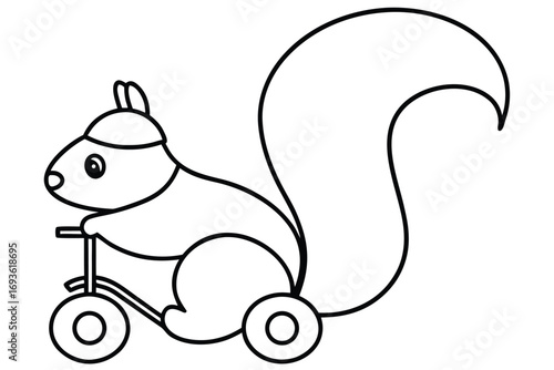 Outline drawing of a squirrel wearing a helmet riding a tricycle animal cartoon