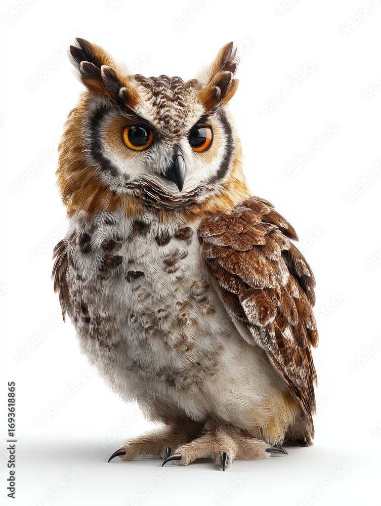 Obraz premium Majestic Owl with Striking Eyes and Detailed Feather Patterns