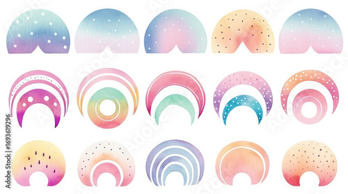 Abstract modern hand drawn organic geometric circle shape set vector. Trendy pastel mustard watercolor paint brush marker doodle scribble line pattern texture template for story post cover highlight i