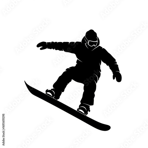 Snowboarder performing a trick silhouette isolated on white background
