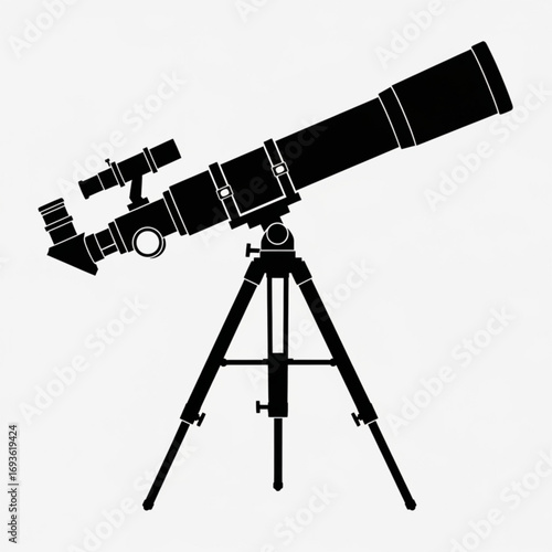 Telescope silhouette on white background isolated on white background